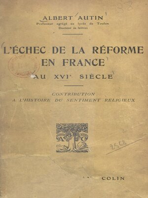 cover image of L'échec de la Réforme en France au XVIe siècle